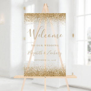 Moderne Gold-Glitter-Hochzeitsbegrüßung Acrylschild
