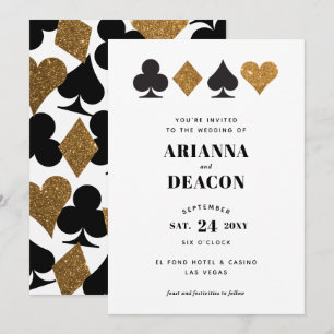 Moderne Gold-Glitter-Hochzeitseinladung im Casino- Einladung