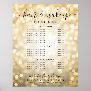 Moderne Gold Glitter-Lichter Salon-Preismenu Poster