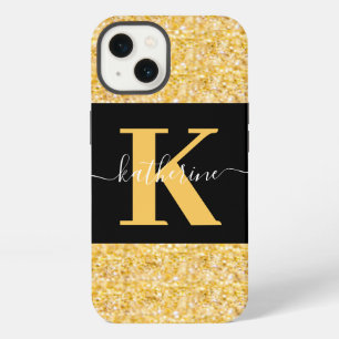 Moderne Gold Glitter Monogramm Case-Mate iPhone Hü 13 Hülle