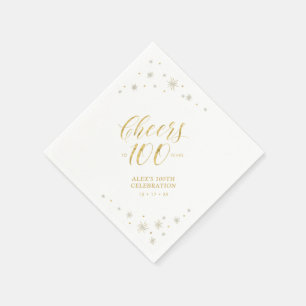 Moderne Gold Glitter & Prost zum 100. Geburtstag  Serviette