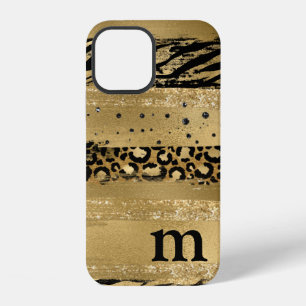 Moderne Gold-Glitter-Schrift-Monogramm-Hülle iPhone 12 Hülle