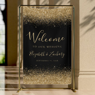 Moderne Gold Glitter Schwarze Hochzeitsbegrüßung Banner
