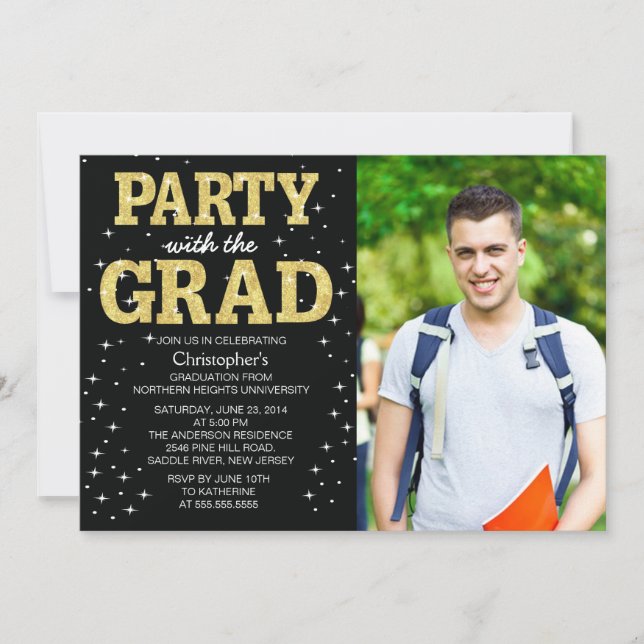 Moderne Gold Glitzer Foto Graduation Party Einladu Einladung (Vorderseite)