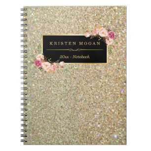 Moderne Gold Glitzer Glitzern Girl Floral Notizblock