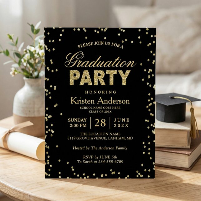 Moderne Gold Glitzer Glitzern Graduation Party Einladung (Von Creator hochgeladen)