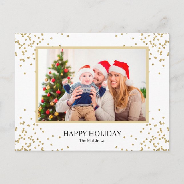 Moderne Gold Glitzer Holiday Family Foto Postkarte (Vorderseite)