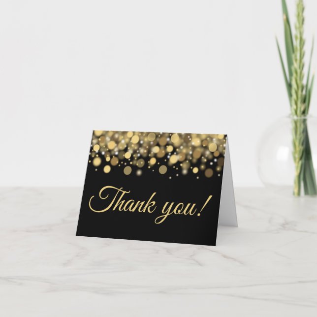 Moderne Gold Glitzer Lights auf Black Dankeskarte (Vorderseite)
