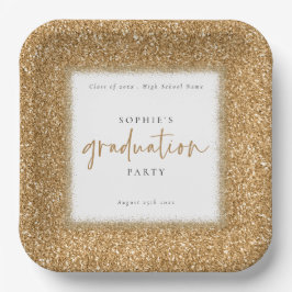 Moderne Gold Glitzer Name Graduation Party White Pappteller