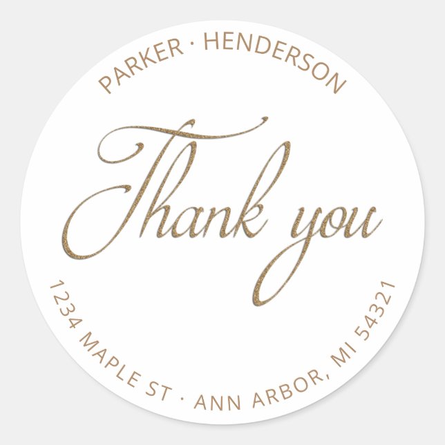 Moderne Gold Glitzer Rücksendeadresse Vielen Dank Runder Aufkleber (Vorderseite)