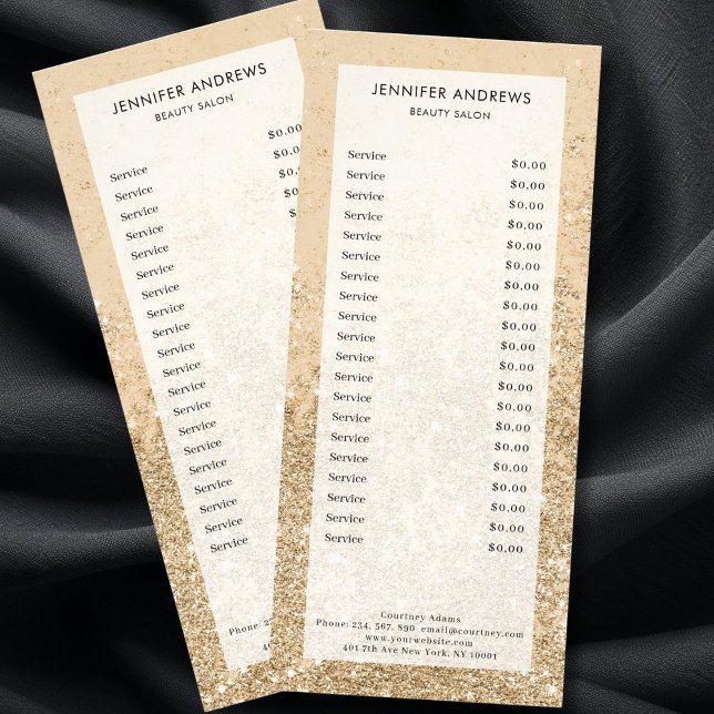 Moderne Gold Glitzer Salon Preis List Rack Card Werbekarte (Modern Gold Glitter Salon Price List Rack Card)