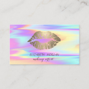 Moderne, gold glitzernde Lippen, Make-up, holograf Visitenkarte