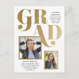 Moderne Gold Grad 2 Foto Graduation Party Postkarte