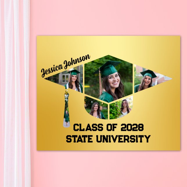 Moderne Gold Graduation Cap Form Foto Collage Poster (Gold Graduation Cap Photo Collage Poster)