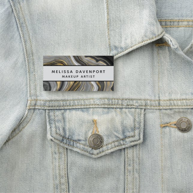 Moderne Gold & Grau Agate Geode Abstrakt Namensschild (Beispiel)