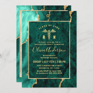 Moderne Gold Green Nursing School Graduation Party Einladung