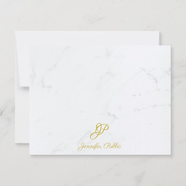 Moderne Gold Hand Script Marble Template Trendy Mitteilungskarte (Vorderseite)