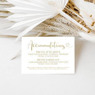 Moderne Gold Heart Script Hochzeitsunterkünfte Begleitkarte