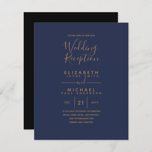 Moderne Gold Hochzeitsempfehlung für Navy (Vorne/Hinten)