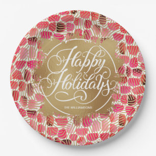 Moderne Gold Imitate Foil Happy Holidays Berry Pappteller