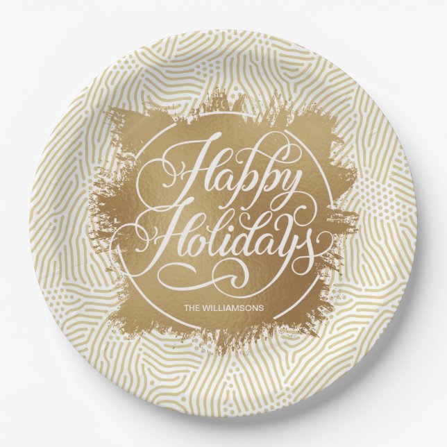 Moderne Gold Imitate Foil Happy Holidays Ivory Pappteller (Vorderseite)