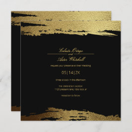 Moderne Gold Imitate Foil Paint Stroke Black Weddi Einladung