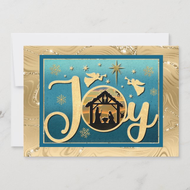 Moderne Gold "JOY" Krippe Weihnachten Silhouette (Vorderseite)