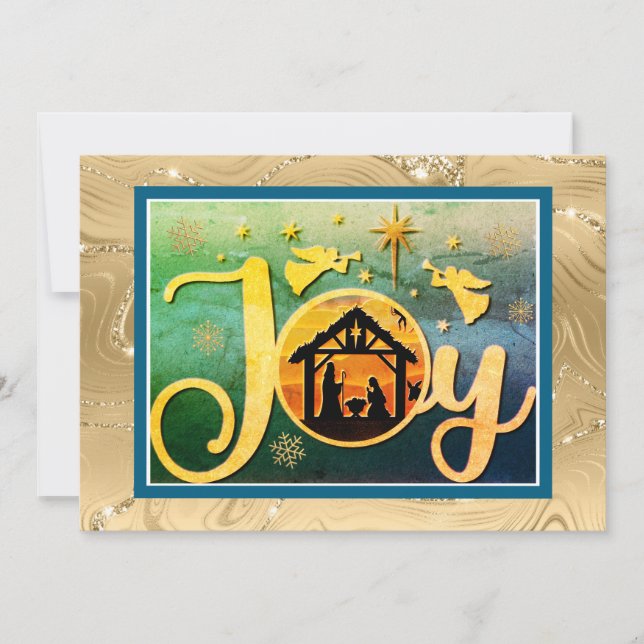 Moderne Gold "JOY" Krippe Weihnachten Silhouette (Vorderseite)