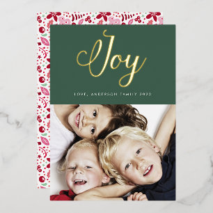 Moderne GOLD-Kalligrafie-Beschriftung Green JOY Folien Feiertagskarte