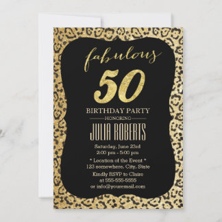 Moderne Gold Leopard Print Fabulous 50 Geburtstag Einladung