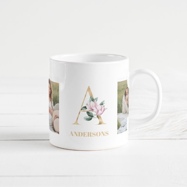 Moderne Gold Letter-Blume | Monogramm für zwei Fot Kaffeetasse (Von Creator hochgeladen)