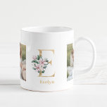 Moderne Gold Letter E-Blume | Monogramm für zwei F Kaffeetasse<br><div class="desc">Moderne Gold Letter E-Blume | Monogramm für zwei Fotos</div>