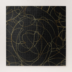 Moderne Gold Line Art Gray Dots Abstraktes Design Puzzle
