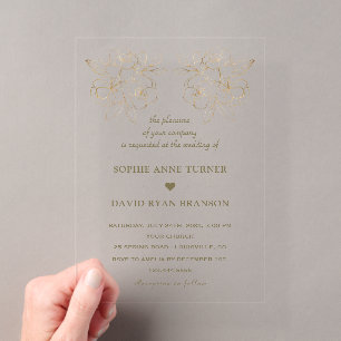 Moderne Gold-Linienkunst-Blumen Hochzeit Transpare Acryleinladungen