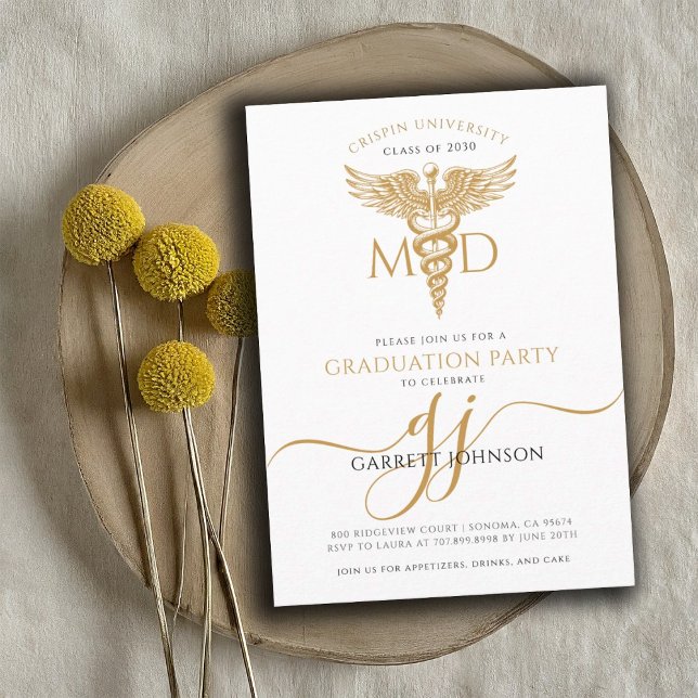 Moderne Gold MD Doctor Graduation Party Einladung (Von Creator hochgeladen)