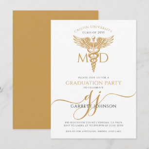 Moderne Gold MD Doctor Graduation Party Einladung