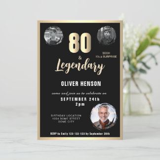 Moderne Gold Metallic Überraschung 80. Geburtstag Einladung