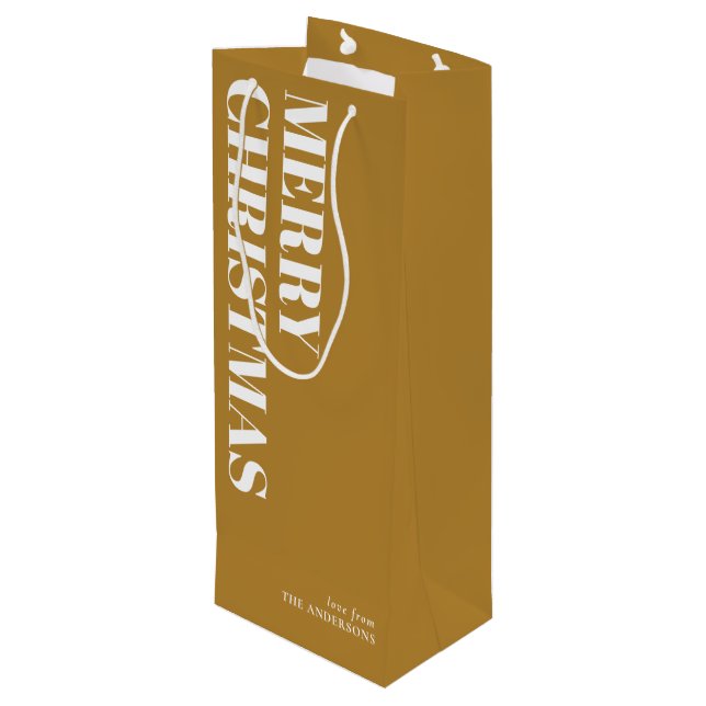 Moderne Gold Minimal zeitgenössische frohe Weihnac Geschenktüte Für Weinflaschen (Rückseite Schrägansicht)