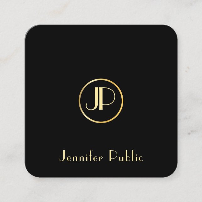 Moderne Gold Monogram Black Template Elegant Trend Quadratische Visitenkarte (Vorderseite)