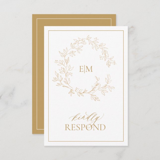 Moderne Gold Monogram Wedding RSVP Card (Vorne/Hinten)