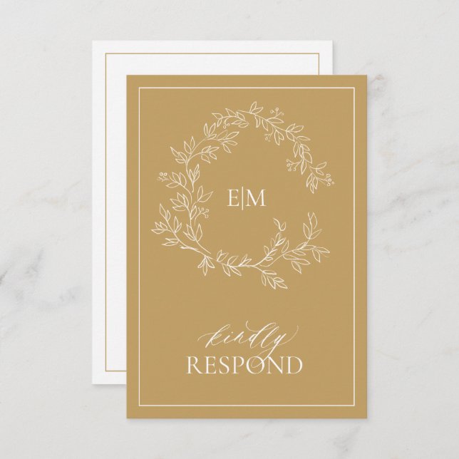 Moderne Gold Monogram Wedding RSVP Card (Vorne/Hinten)