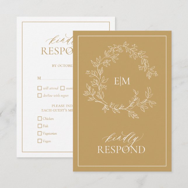 Moderne Gold Monogram Wedding RSVP Card Karte (Vorne/Hinten)