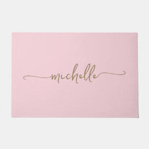 Moderne Gold-Monogramm-Name-Script Blushrosa Fußmatte
