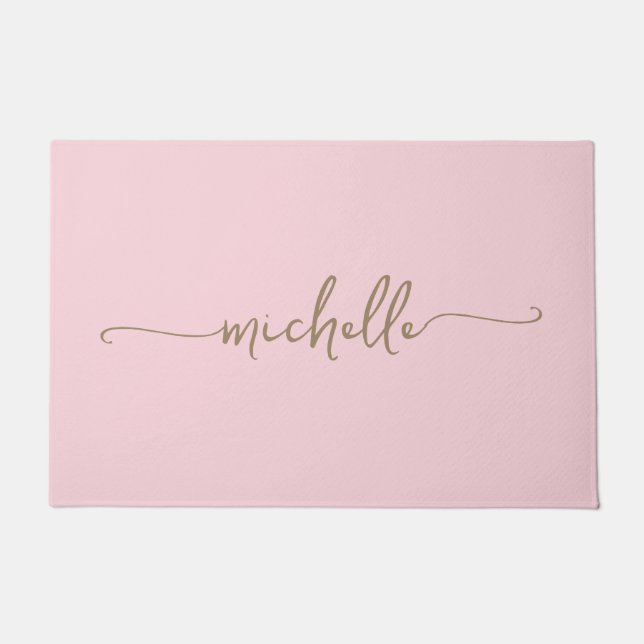 Moderne Gold-Monogramm-Name-Script-Rosa  Fußmatte (Vorderseite)
