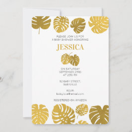 Moderne Gold Monstera Blätter Kinderdusche Einladung