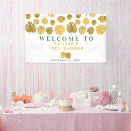 Moderne Gold Monstera Blätter Kinderdusche Willkom Banner