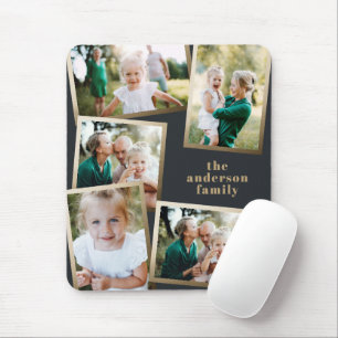 Moderne Gold-Multi-Foto-Familienurlaubskarte Mousepad