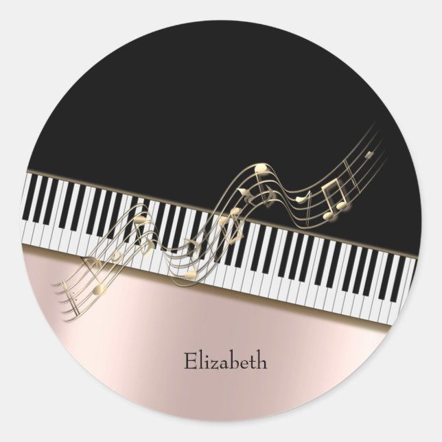 Moderne Gold Musiknoten, Piano Keys Rose Gold Runder Aufkleber (Vorderseite)