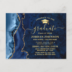 Moderne Gold Navy Blue Graduation Party Einladung Postkarte