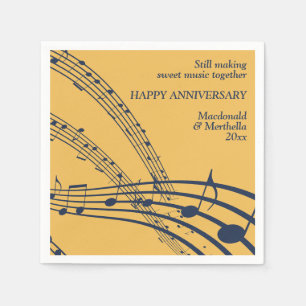 Moderne Gold Navy SWEET MUSIC Happy Jubiläum Serviette